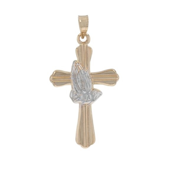 Jewelry - Yellow Gold Praying Hands Cross Pendant - 14k Faith